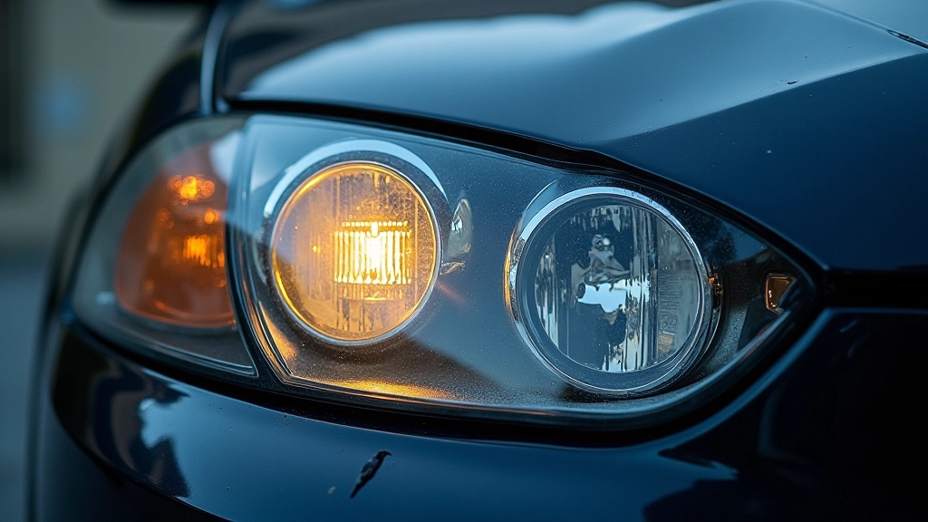 Heavily oxidized headlight lens before professional restoration treatment