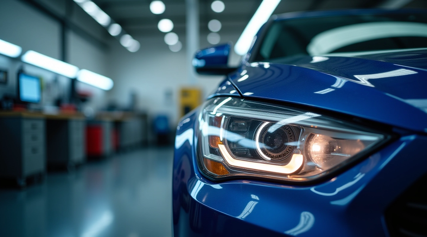 Our headlight restoration workshop with professional equipment and lighting