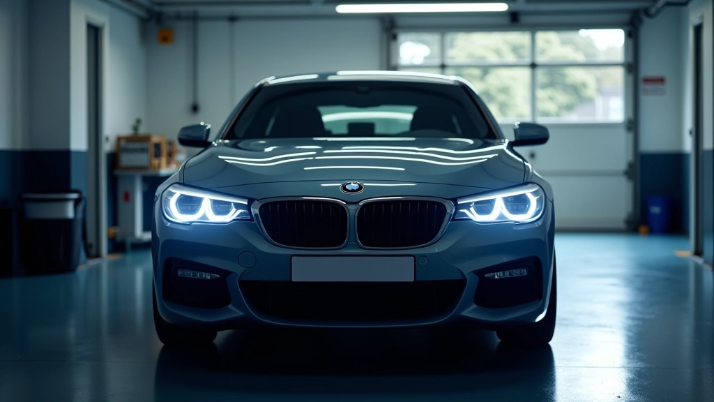 Car parked in a garage with headlights visible, showing protection from direct sunlight and outdoor elements