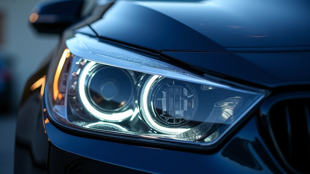 Close-up of a clean, transparent headlight lens reflecting light clearly with protective coating visible