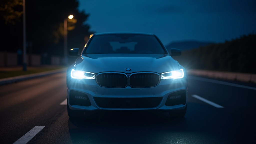 Car parked at night with fully restored bright headlights illuminating the road clearly